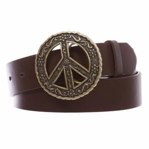 1 1/2" Snap On Belt With Round Perforated Floral Engraving Peace Sign Belt😁